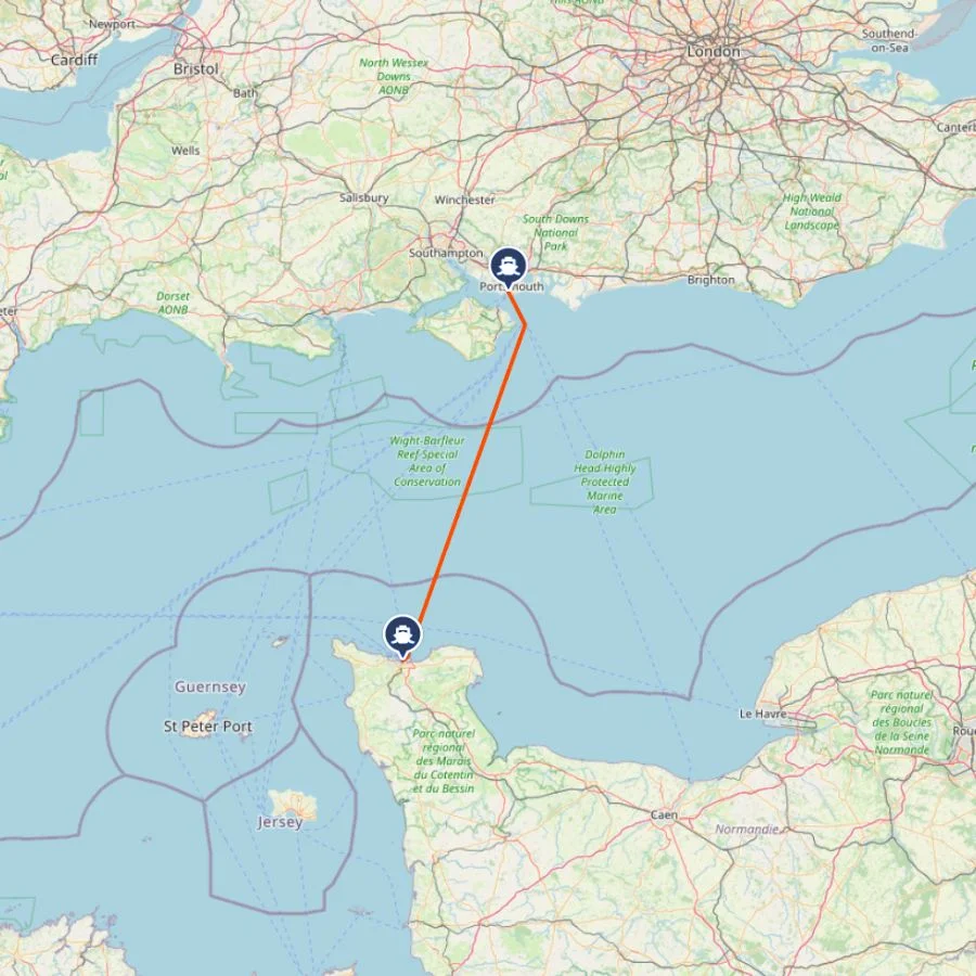 Portsmouth - Cherbourg route map