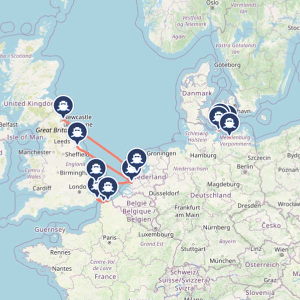 Ferry Map UK To Denmark 