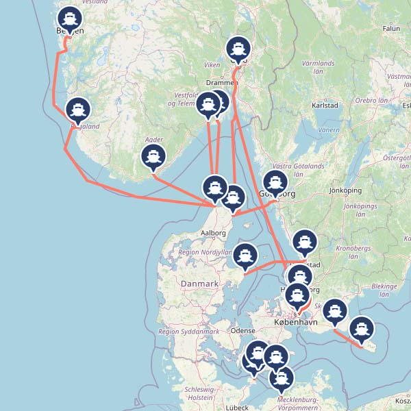 Ferry routes to, from and Denmark