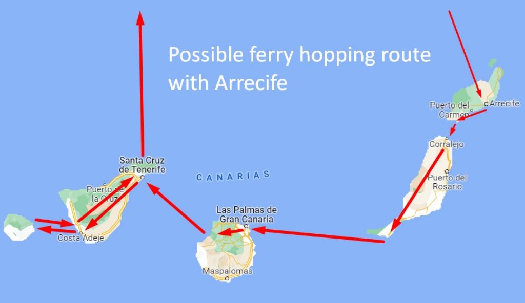 ferry hopping route with lanzarote