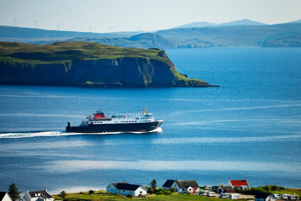 CalMac ferry leaving Uig on the Isle of Skye