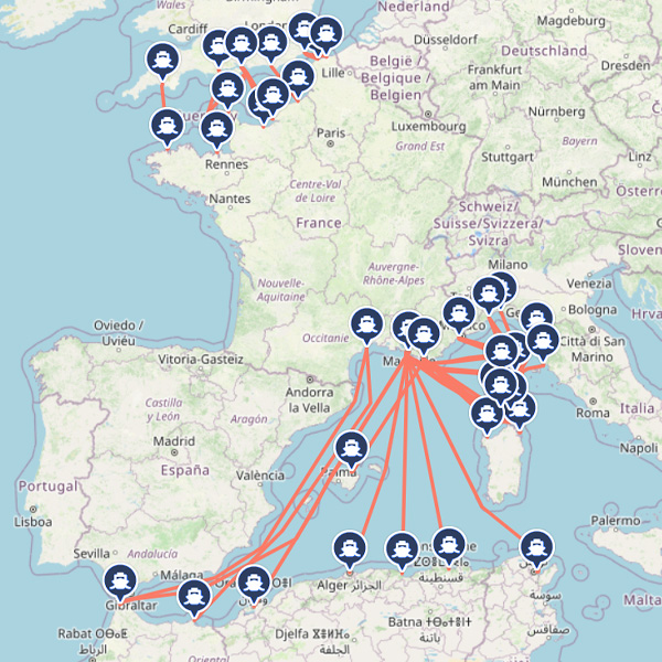 Ferry routes to, from and within France