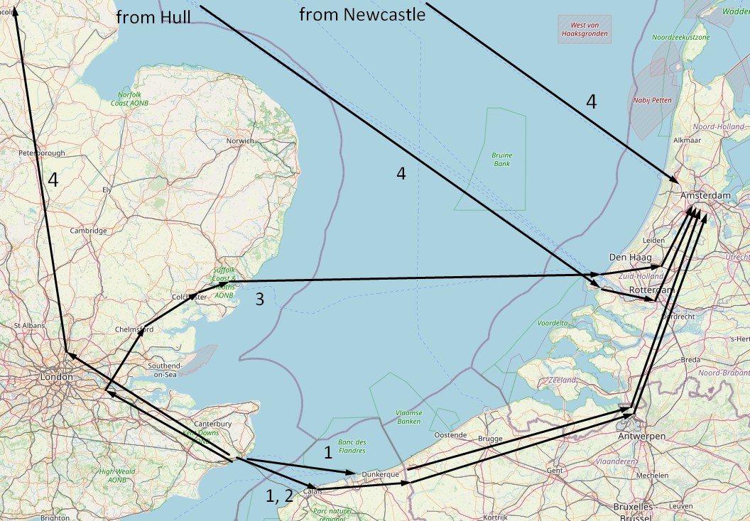 Map from dover to amsterdam