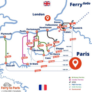 © FerryGoGo.com - Ferry to Paris Route Map; Last Update: October 2023