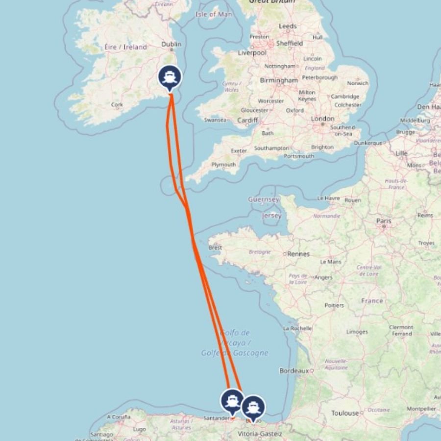 Ferry to Portugal from Ireland Route map information tickets