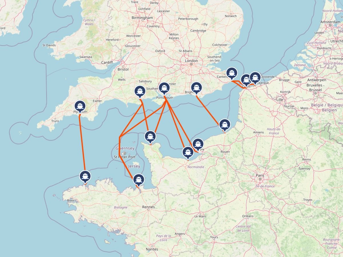 ferry map uk to france routes