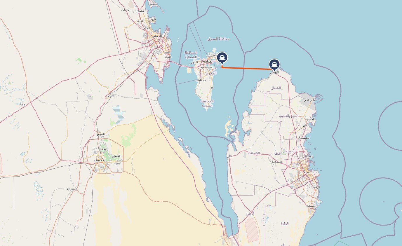 Qatar - Bahrain ferry route map