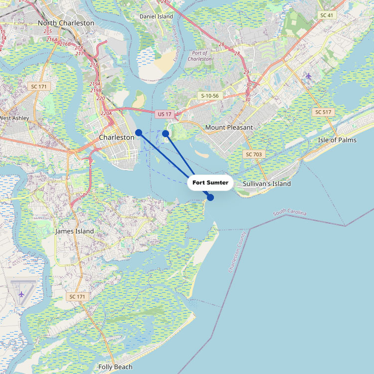 Ferry Map & Routes to Fort Sumter