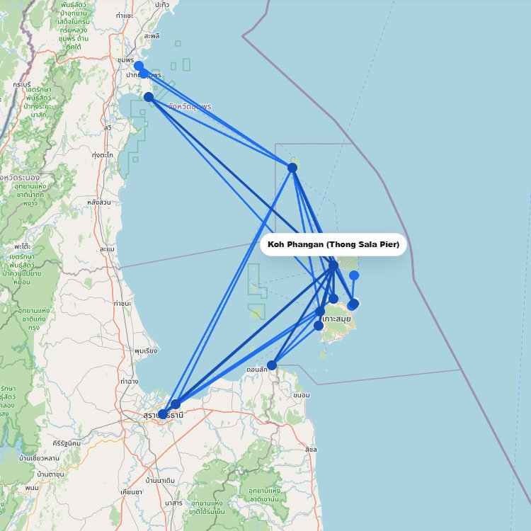 Ferries to Koh Phangan: Route Map
