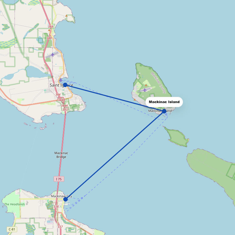 Map of Ferries to Mackinac Island