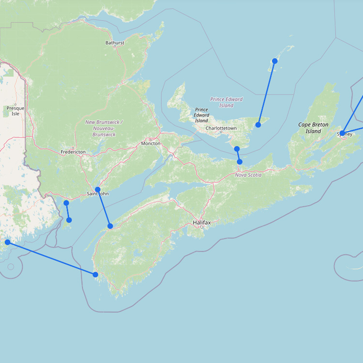 Ferry Map & Routes to Nova Scotia