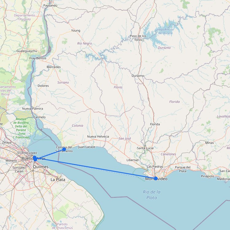 Map of Ferries to Uruguay