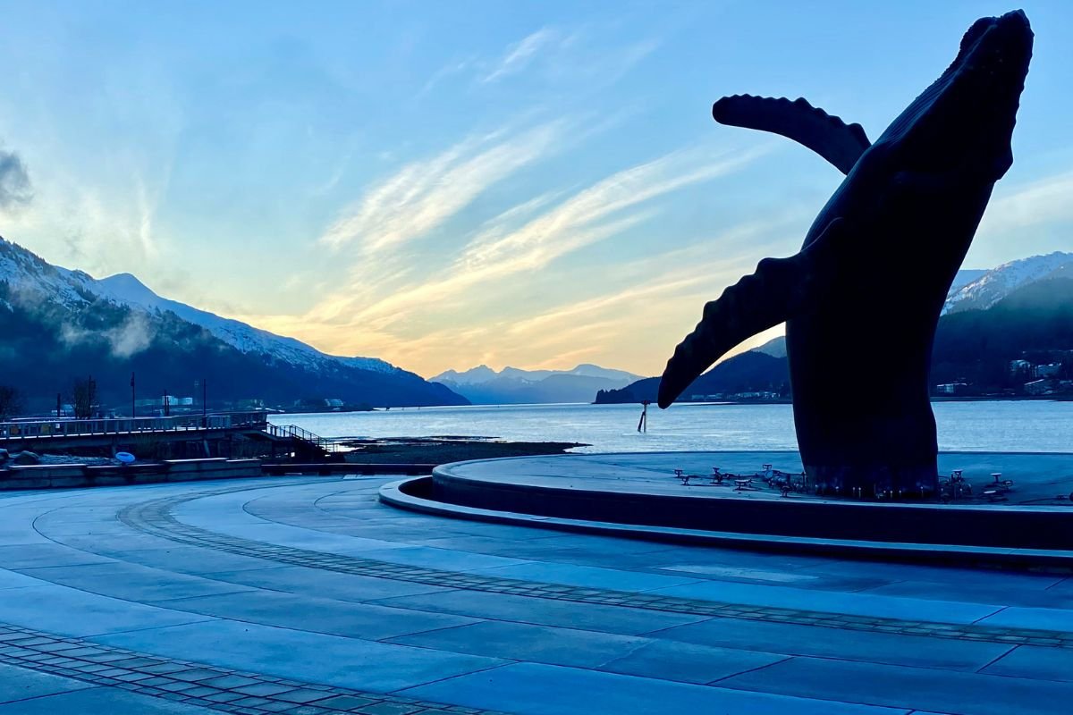 Juneau Statue with Ferry Docking in the Background