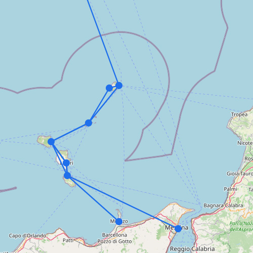 Mappa e rotte dei traghetti per Stromboli