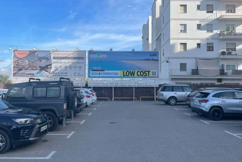 Aquabus advert near the car park at Ibiza port