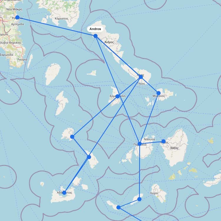 Map of Ferries to Andros