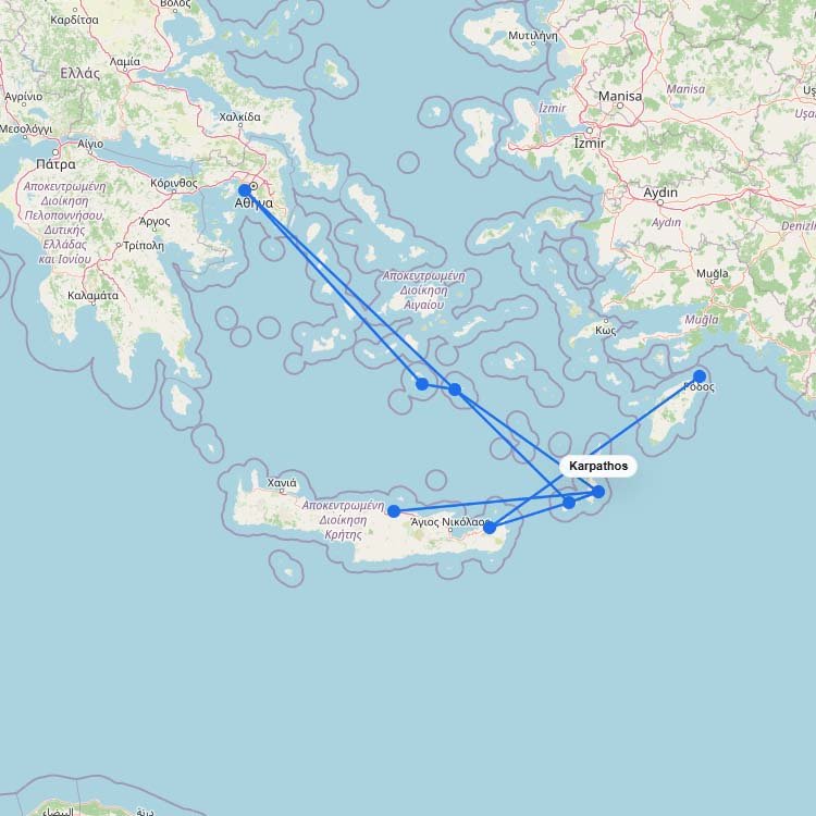 Map of Ferries to Karpathos