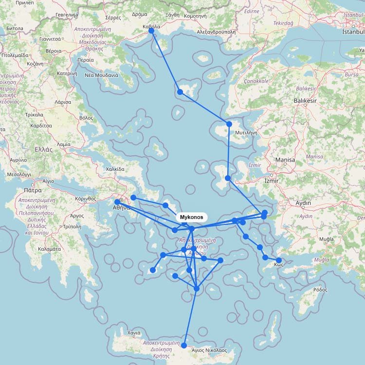 Ferry Map & Routes to Mykonos