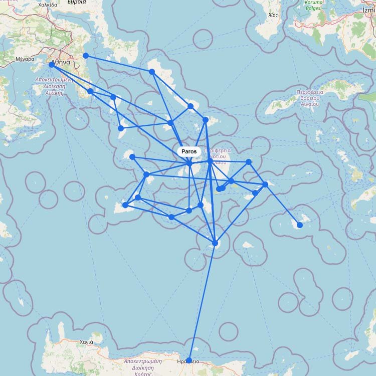 Map of Ferries to Paros