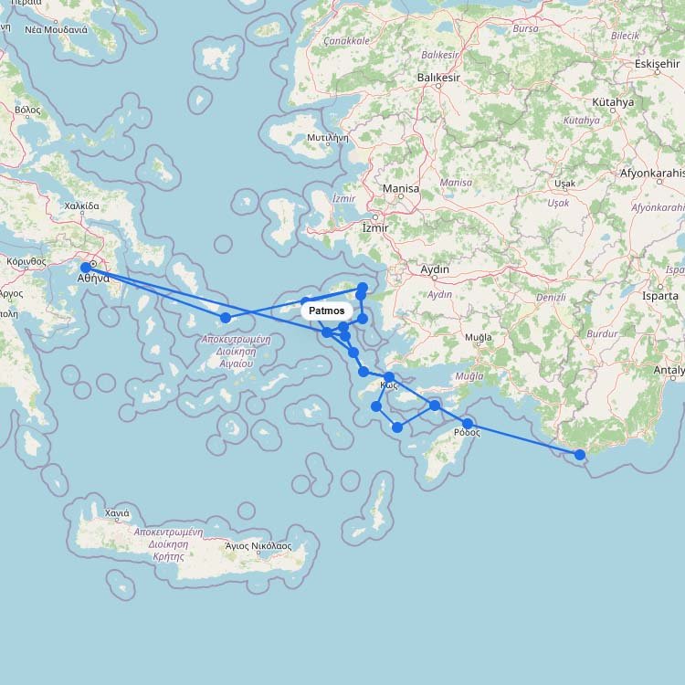 Ferries to Patmos: Route Map