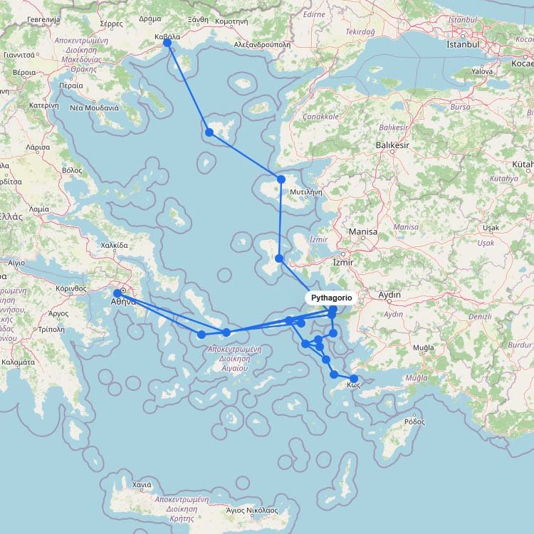 Ferry Map & Routes to Samos