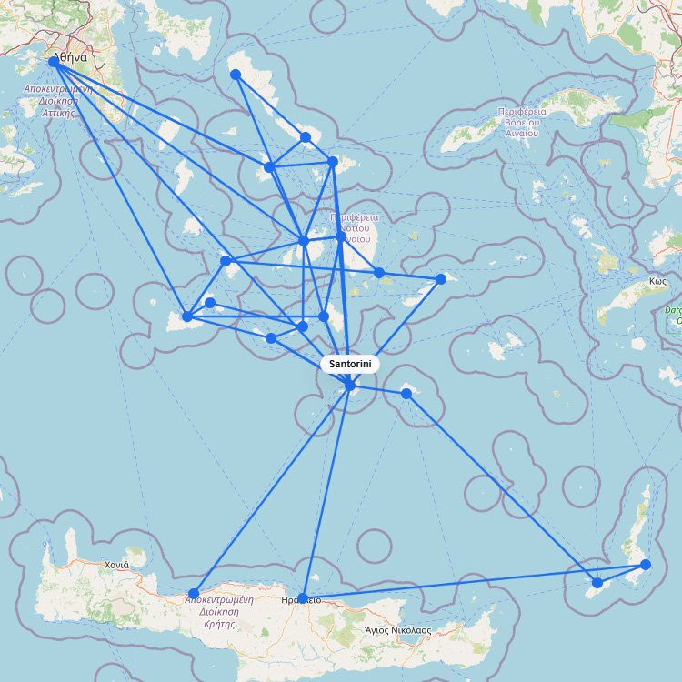 Map & Ferry routes to Santorini