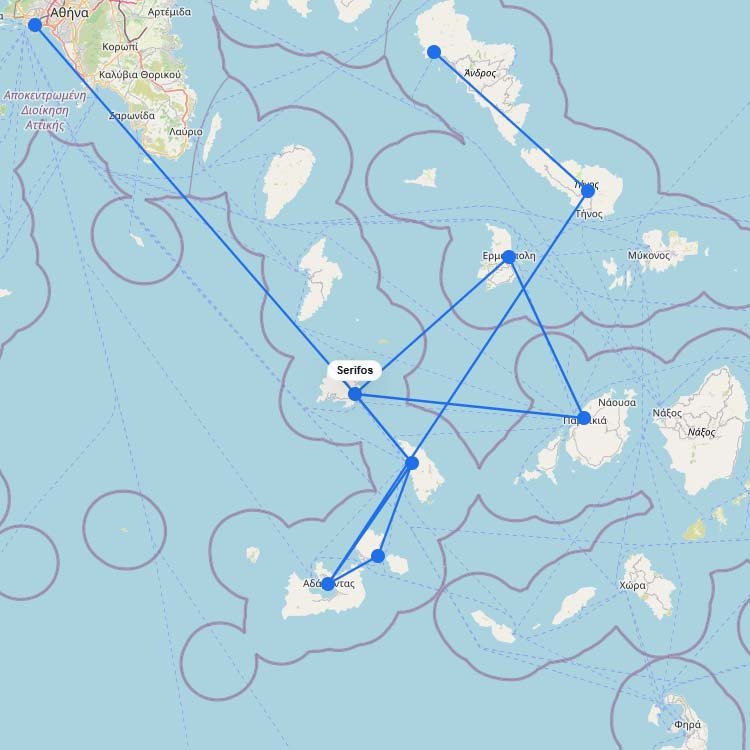Ferries to Serifos: Route Map