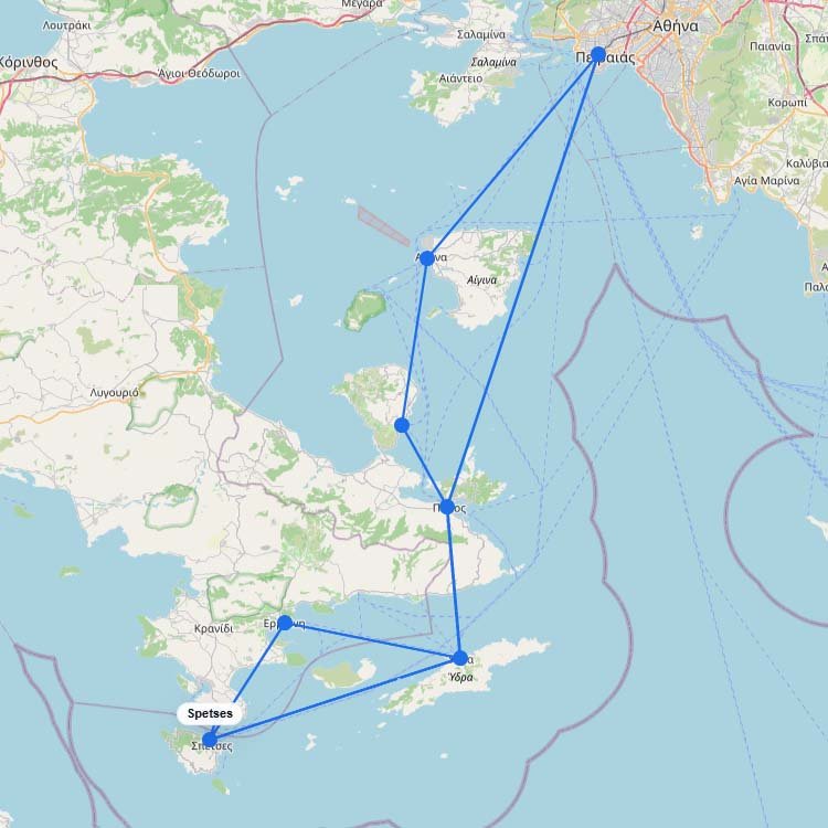 Map of Ferries to Spetses