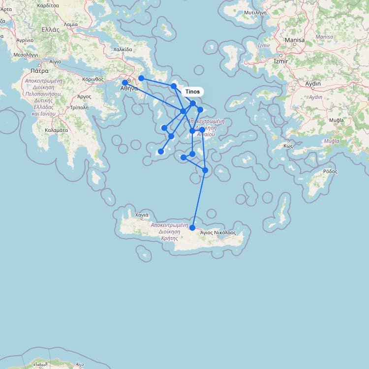 Ferry Map & Routes to Tinos