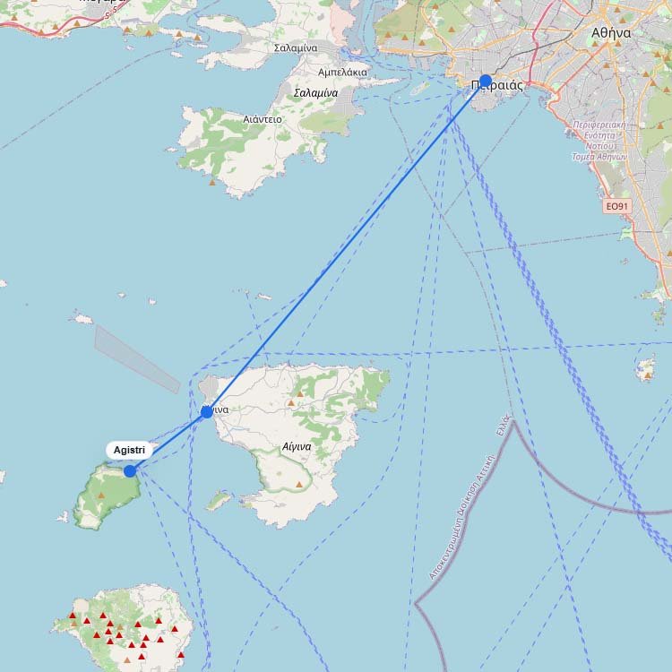 Ferries to Agistri: Route Map