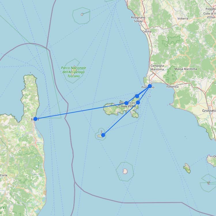 Map of Ferries to Elba