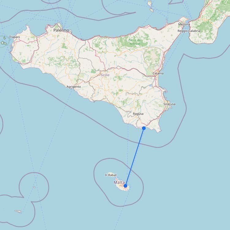 Map of Ferries to Malta
