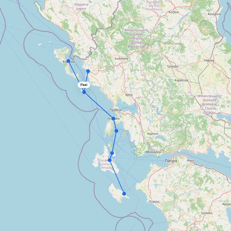 Ferry Map & Routes to Paxos