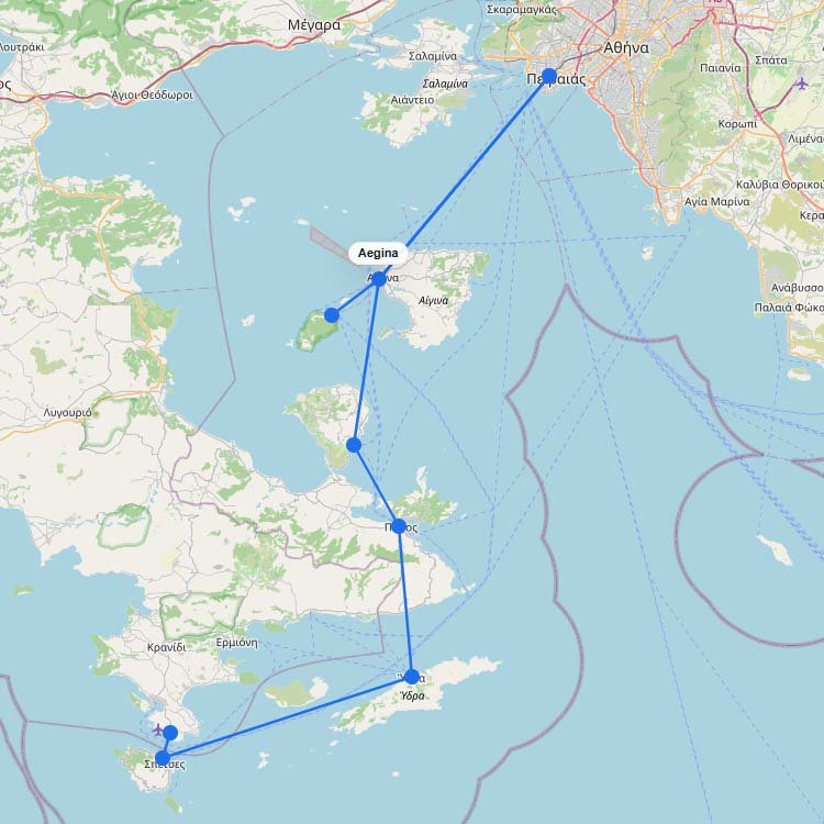 Ferry Map to Aegina